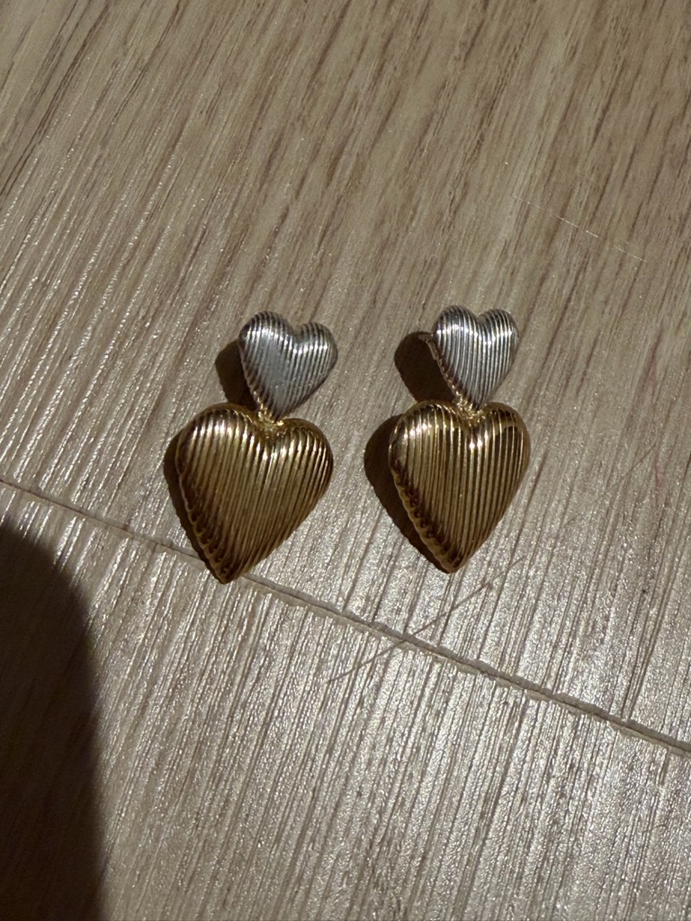 Mejuri Gold and Silver Big Puffy Heart Drop Earrings - Picture 4 of 4